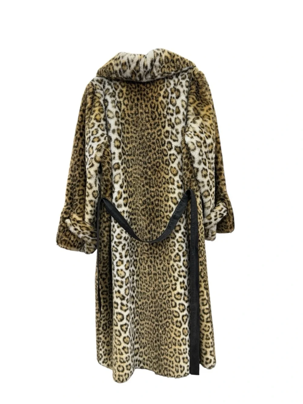 60s Faux Leopard Print Long Coat with Tie Belt - Picture 7 of 9